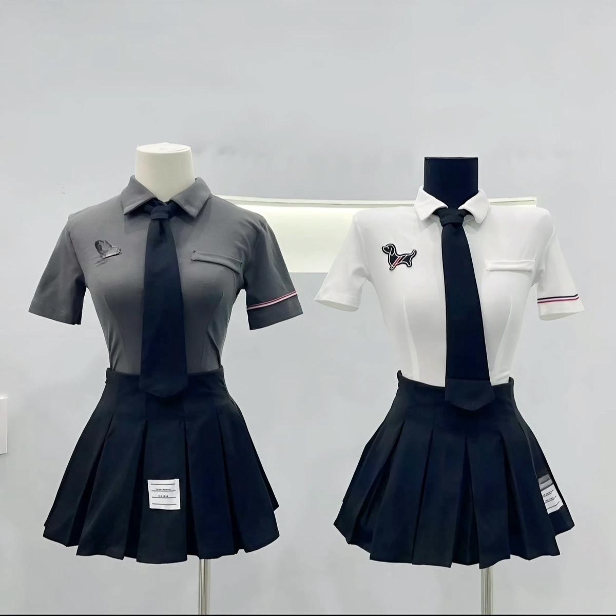 Váy xếp li áo sơ mi kèm cà vạt Sét đồ nữ Kem Women Top