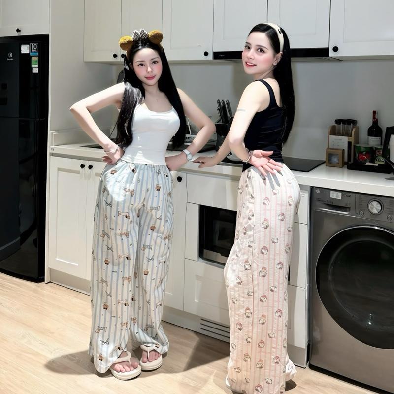 Sét Đồ Nữ Áo Thun Balo Quần Dài Ống Suông Chất Lụa Hoạ Tiết Xinh Phong Cách Thời Trang Hiện Đại