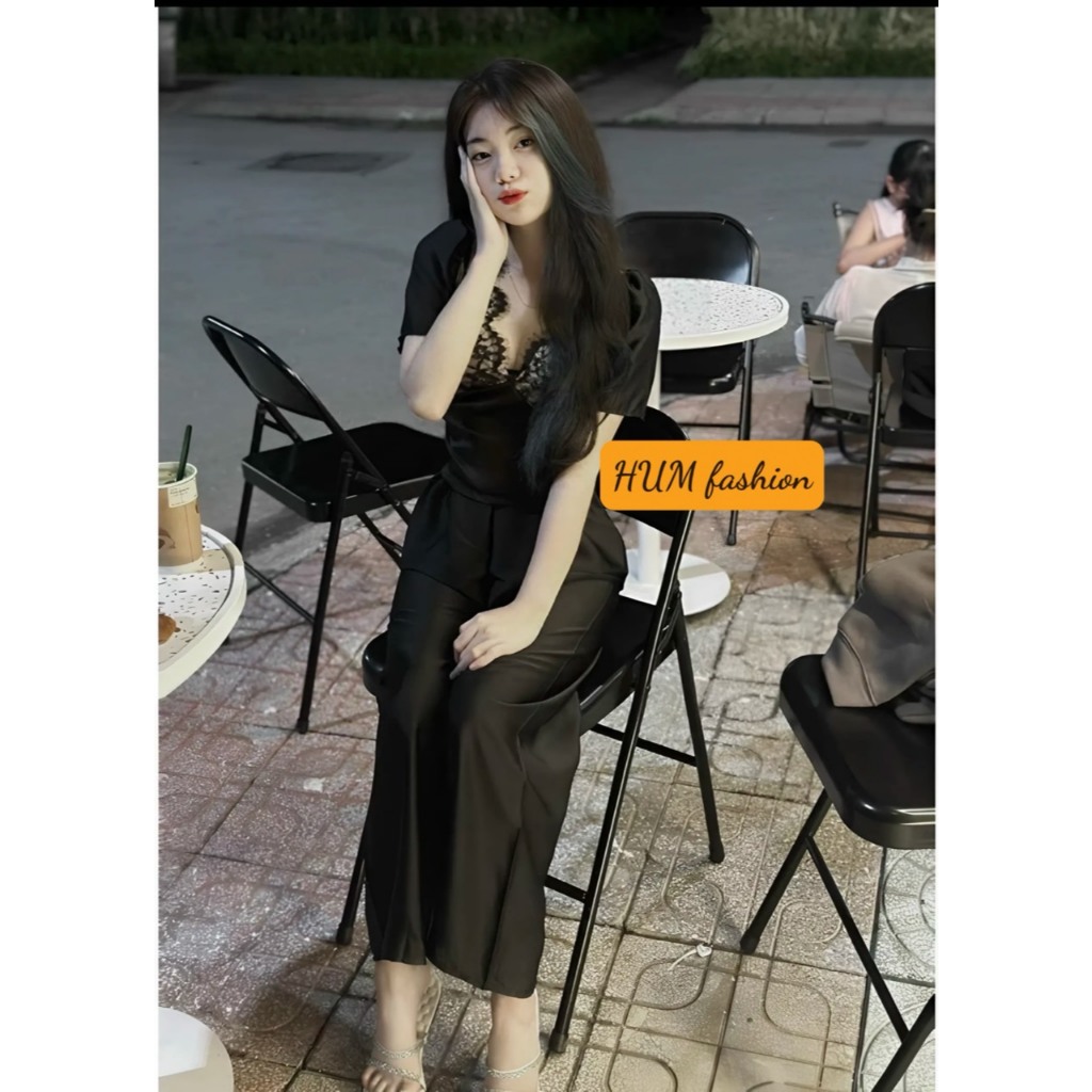 Sét quần dài ống rộng áo phối ren Tibu_Hum fashion
