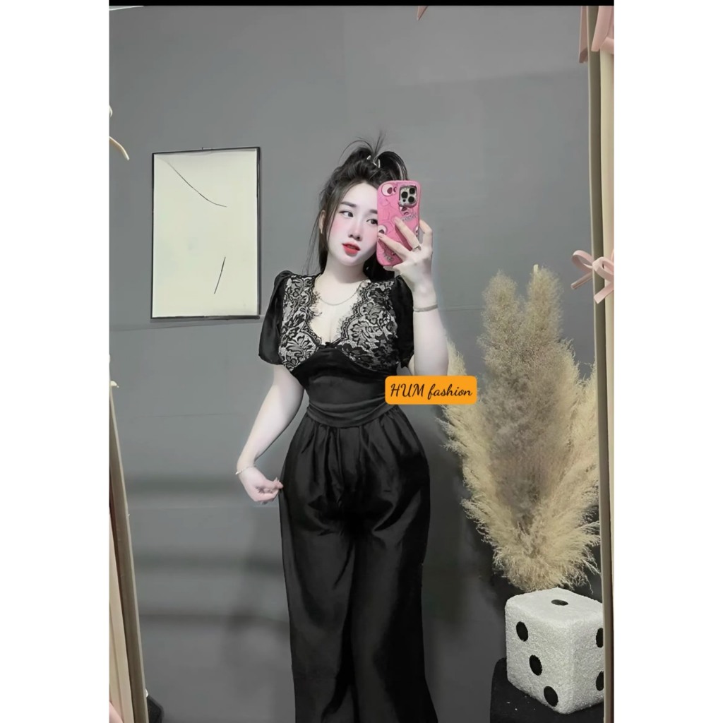 Sét quần dài ống rộng áo phối ren Tibu_Hum fashion