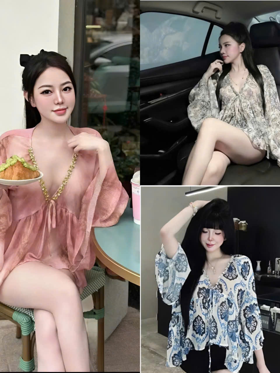 Áo nữ babydoll voan tơ mỏng nhẹ cổ V trang trí đá