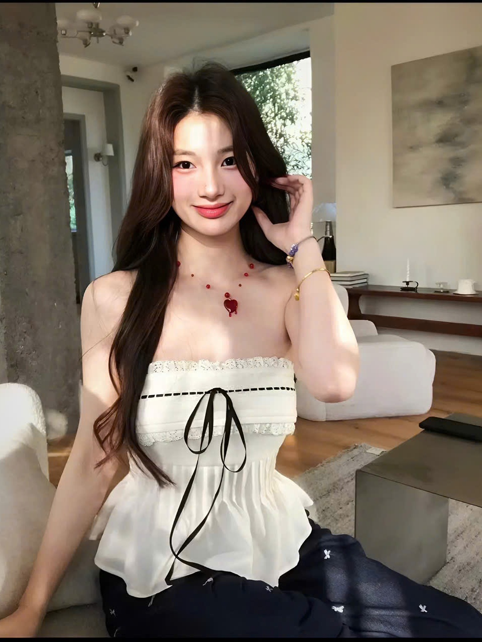 Áo Quây Nữ Hotrend Thắt Nơ Viền Ren Xếp Li Eo Dễ Thương Sang Chảnh Chất Vải Lụa Mềm Mại Thân Sau Áo Chạy Chỉ Chun Co Giã