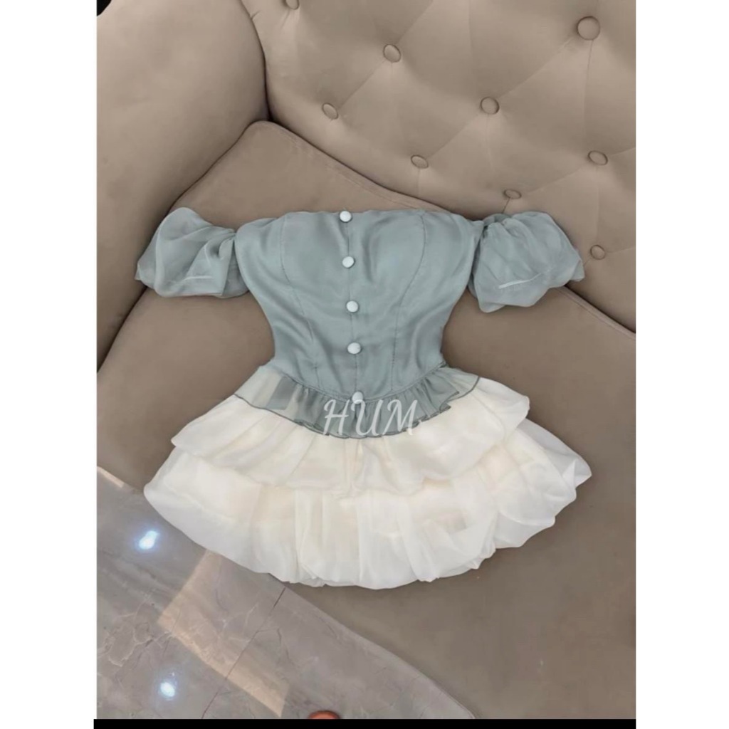 SÉt bộ nữ TIbu_Hum fashion :chân váy 2 tầng áo cúp trễ vai