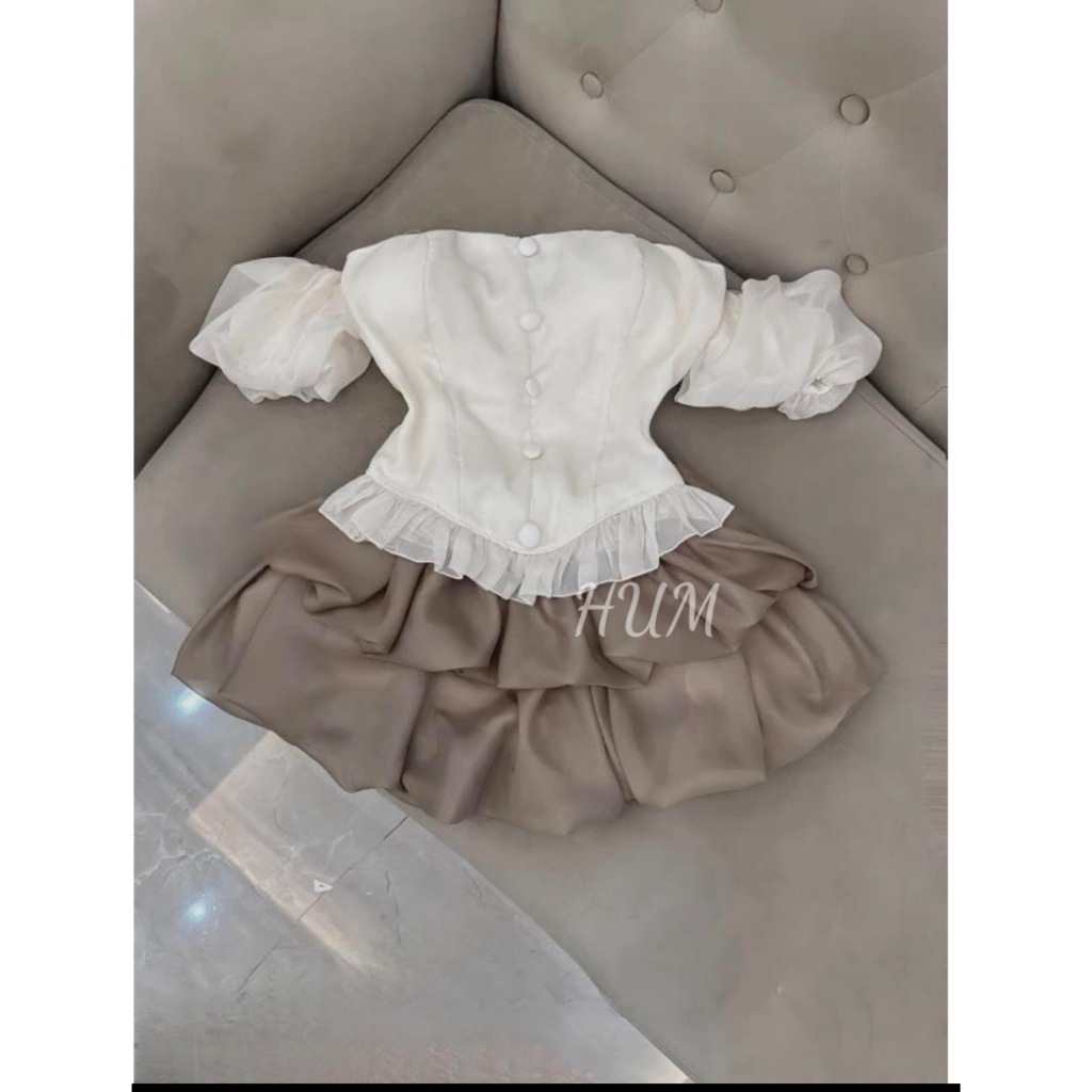 SÉt bộ nữ TIbu_Hum fashion :chân váy 2 tầng áo cúp trễ vai