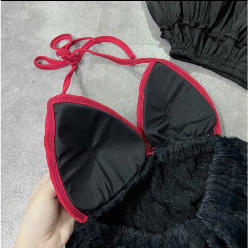 Sét đồ nữ áo yếm lông trang trí cherry chân váy tơ tầng - Hàng mới về - Women, Dress Top