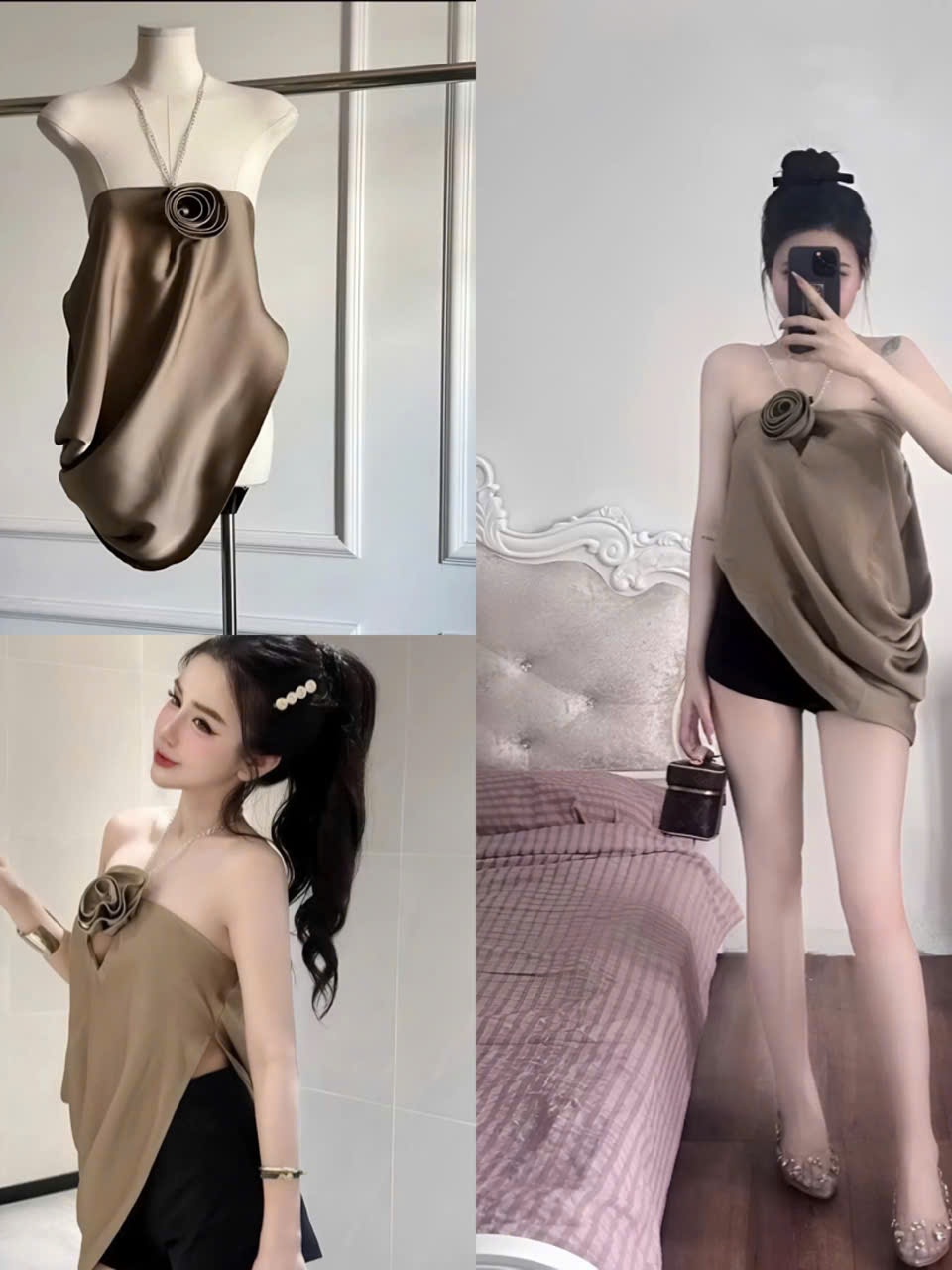 Áo yếm nữ hotrend hở lưng đính hoa lớn dễ phối nhiều phong cách cá tính humfashion