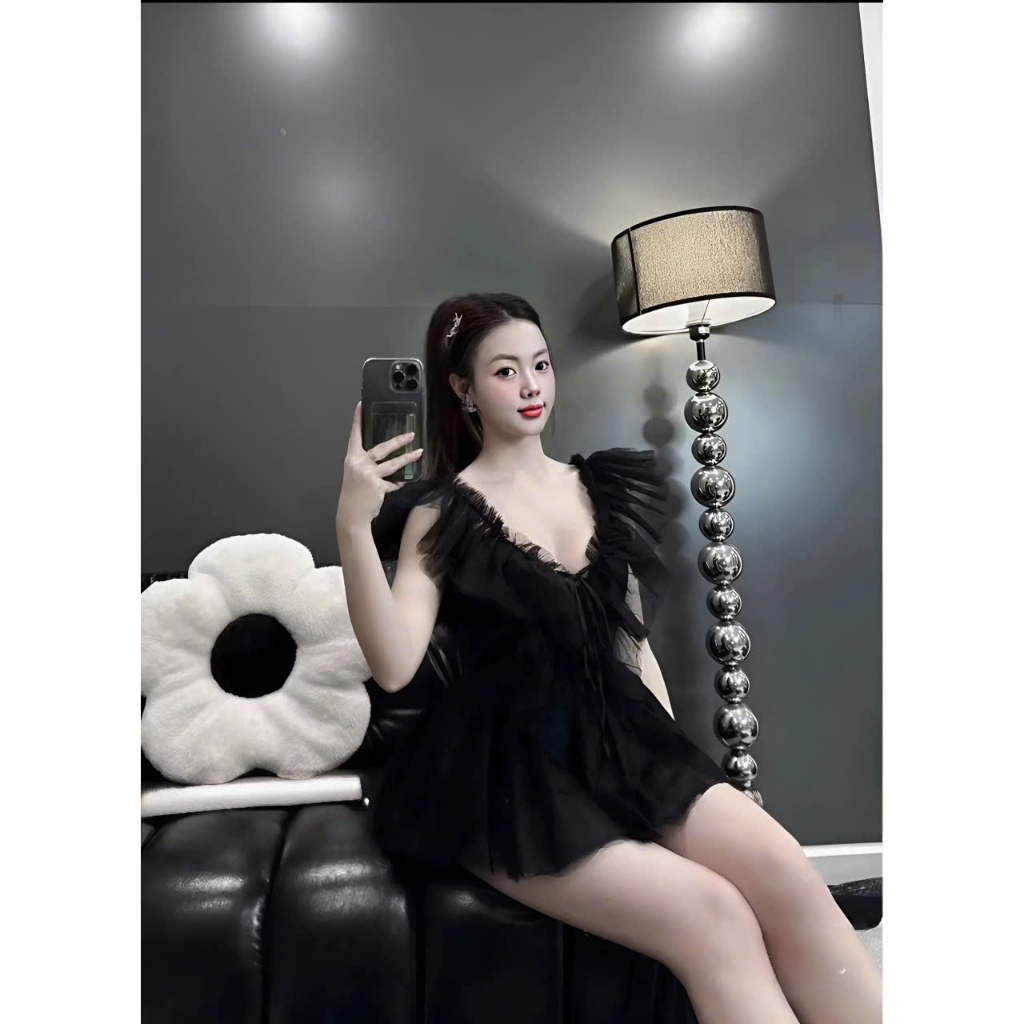 Áo kiểu nữ hotrend cổ chữ V bèo lưới bồng bềnh