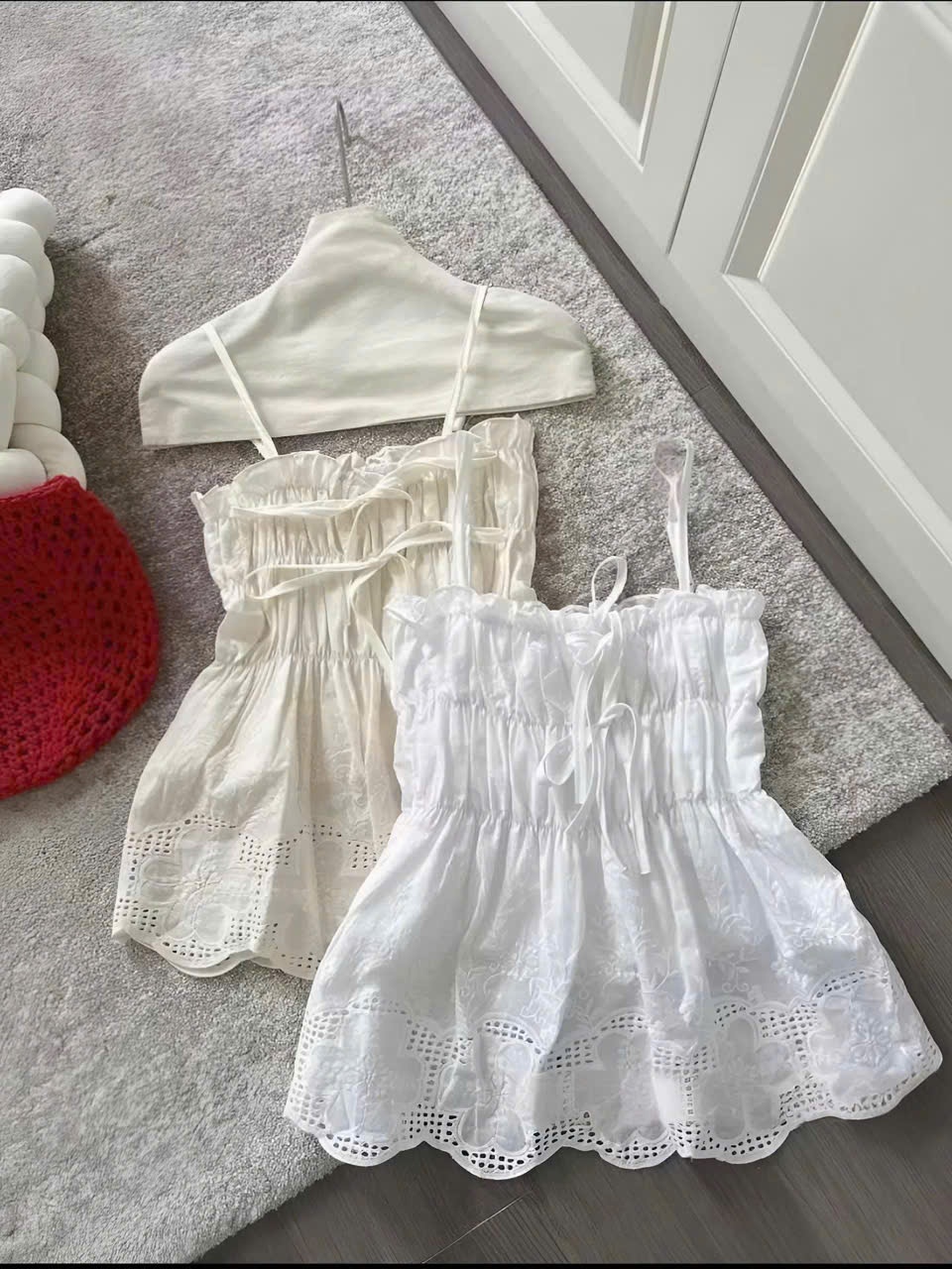 Áo nữ hotrend 2 dây babydoll nhún ngực chất vãi boi thiêu có chân ren