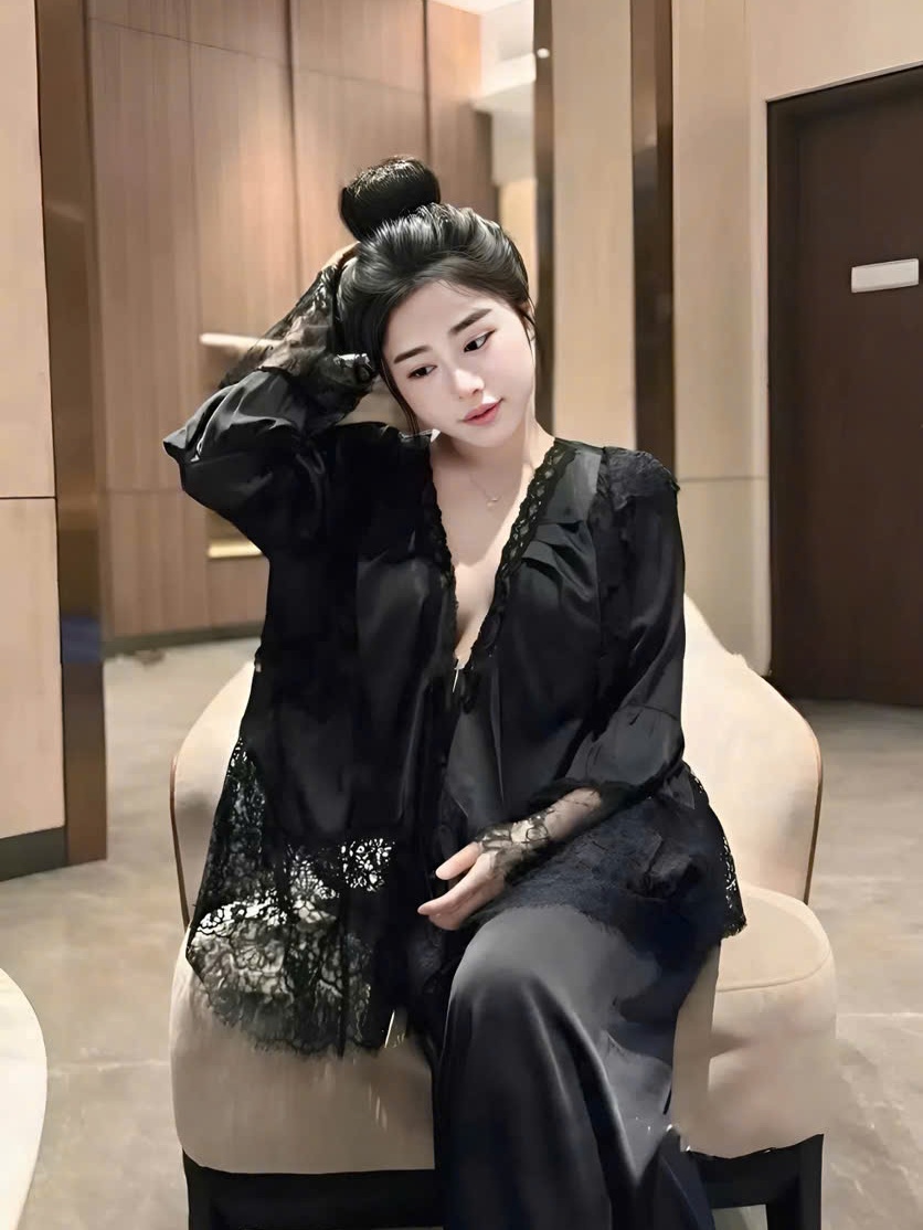 Set đồ ngủ ren nữ sexy hot trend kiểu dáng babydoll chất liệu satin mềm mại thiết kế tháng mát