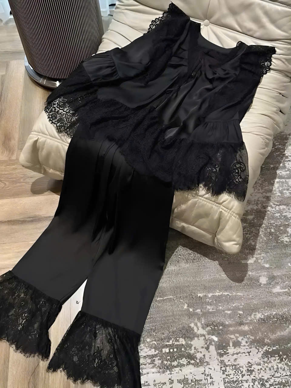 Set đồ ngủ ren nữ sexy hot trend kiểu dáng babydoll chất liệu satin mềm mại thiết kế tháng mát