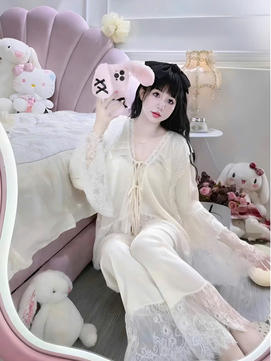 Set đồ ngủ ren nữ sexy hot trend kiểu dáng babydoll chất liệu satin mềm mại thiết kế tháng mát