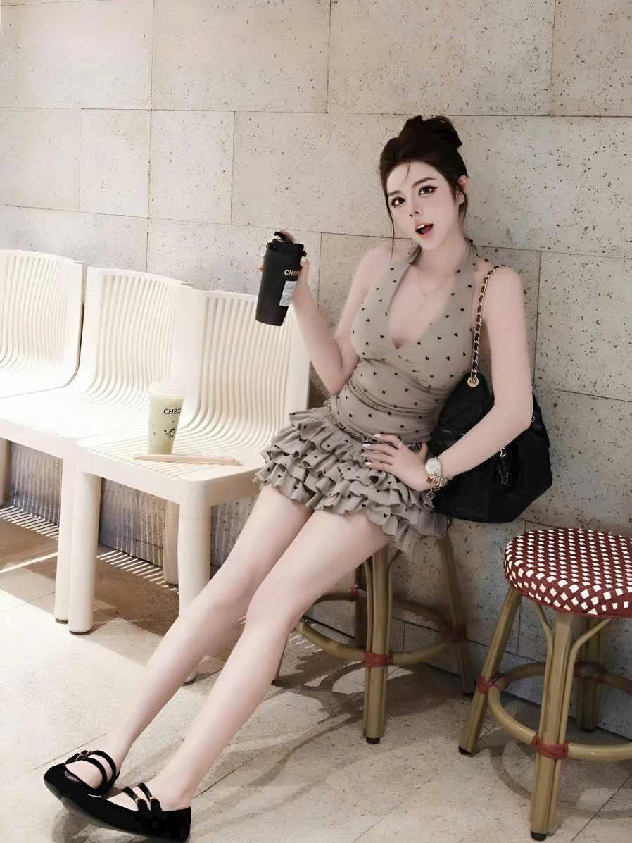 Sét Bộ Nữ Hotrend Váy Tầng Áo Yếm Chất Liệu Thun Tăm Hoạ Tiết Trái Tim Nhí Thiết Kế Độc Đáo Phù Hợp Cho Ngày Hè Năng Độn