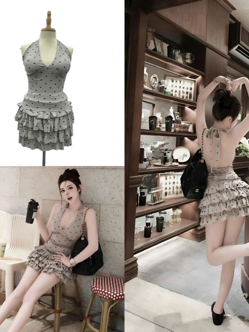 Sét Bộ Nữ Hotrend Váy Tầng Áo Yếm Chất Liệu Thun Tăm Hoạ Tiết Trái Tim Nhí Thiết Kế Độc Đáo Phù Hợp Cho Ngày Hè Năng Độn