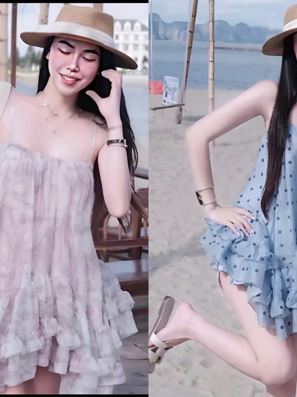 Sét đồ nữ hotrend váy ngắn 2 dây bèo lai kèm quần short bảo hộ chất liệu tơ hoạ tiết xinh phù hợp xu hướng hiện đại
