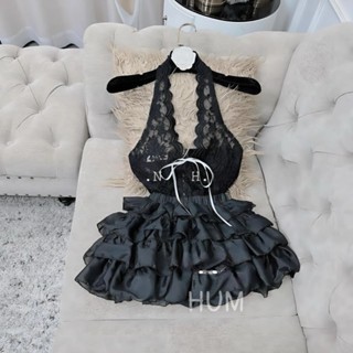 Set bộ nữ áo ren yếm chân tơ nhiều tầng sang chảnh humfashion