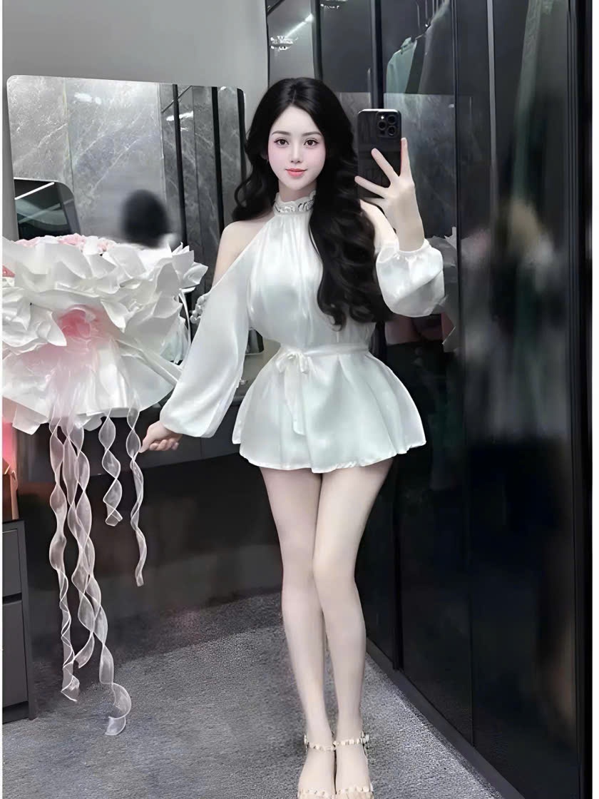 Đầm Thời Trang Nữ cổ yếm trang trí dây kim sa kèm dây cột eo_ Thiết Kế Sang Trọng Phù Hợp Mọi Dịp Màu Trắng & Đen Kiểu D