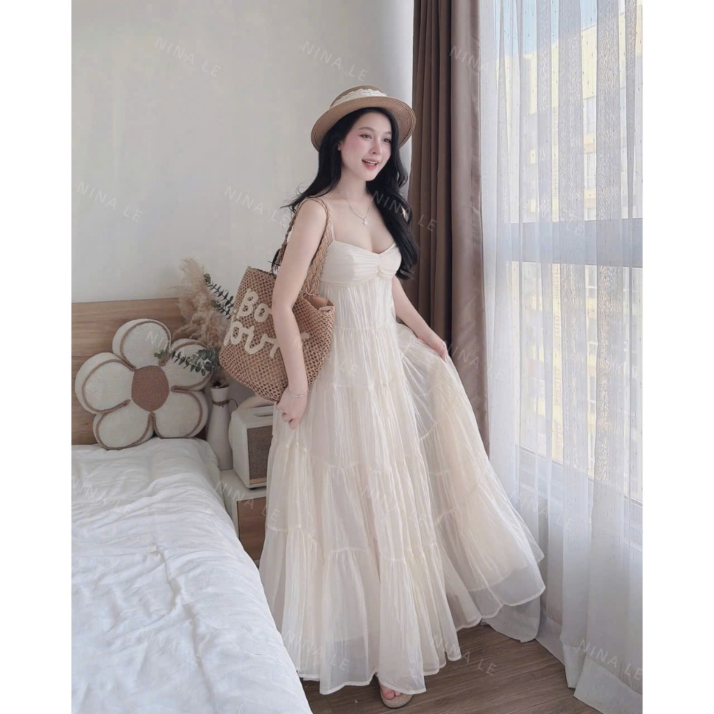 Đầm maxi đi biển, đi chơi thiết kế dáng xòe sang chảnh, tiểu thư