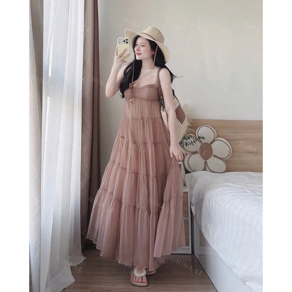 Đầm maxi đi biển, đi chơi thiết kế dáng xòe sang chảnh, tiểu thư