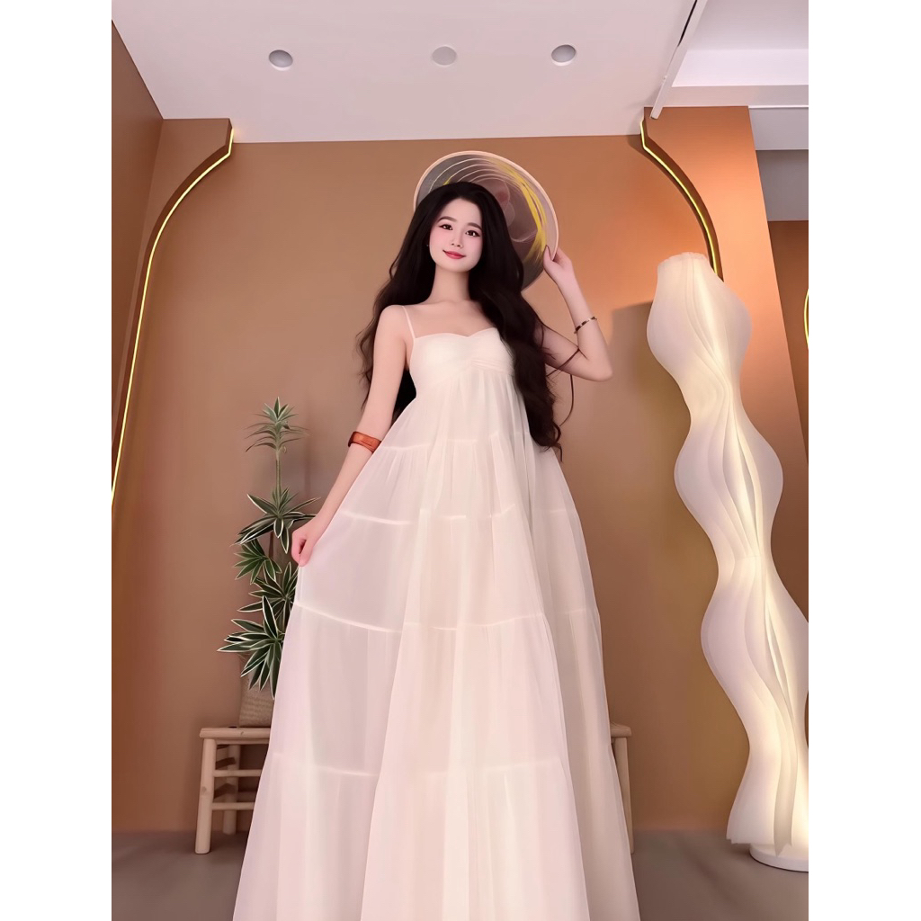 Đầm maxi đi biển, đi chơi thiết kế dáng xòe sang chảnh, tiểu thư