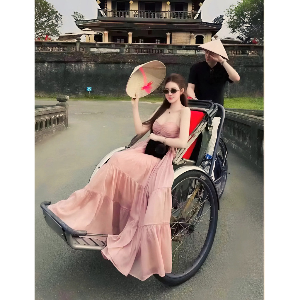 Đầm maxi đi biển, đi chơi thiết kế dáng xòe sang chảnh, tiểu thư
