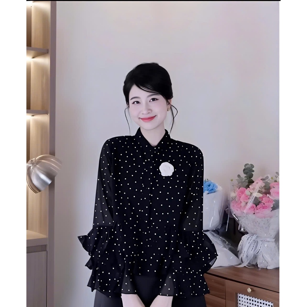 Áo Voan Chấm Bi Tay Bèo Form Rộng, Nàng Thơ Dịu Dàng, Mặc Mát Mùa Hè