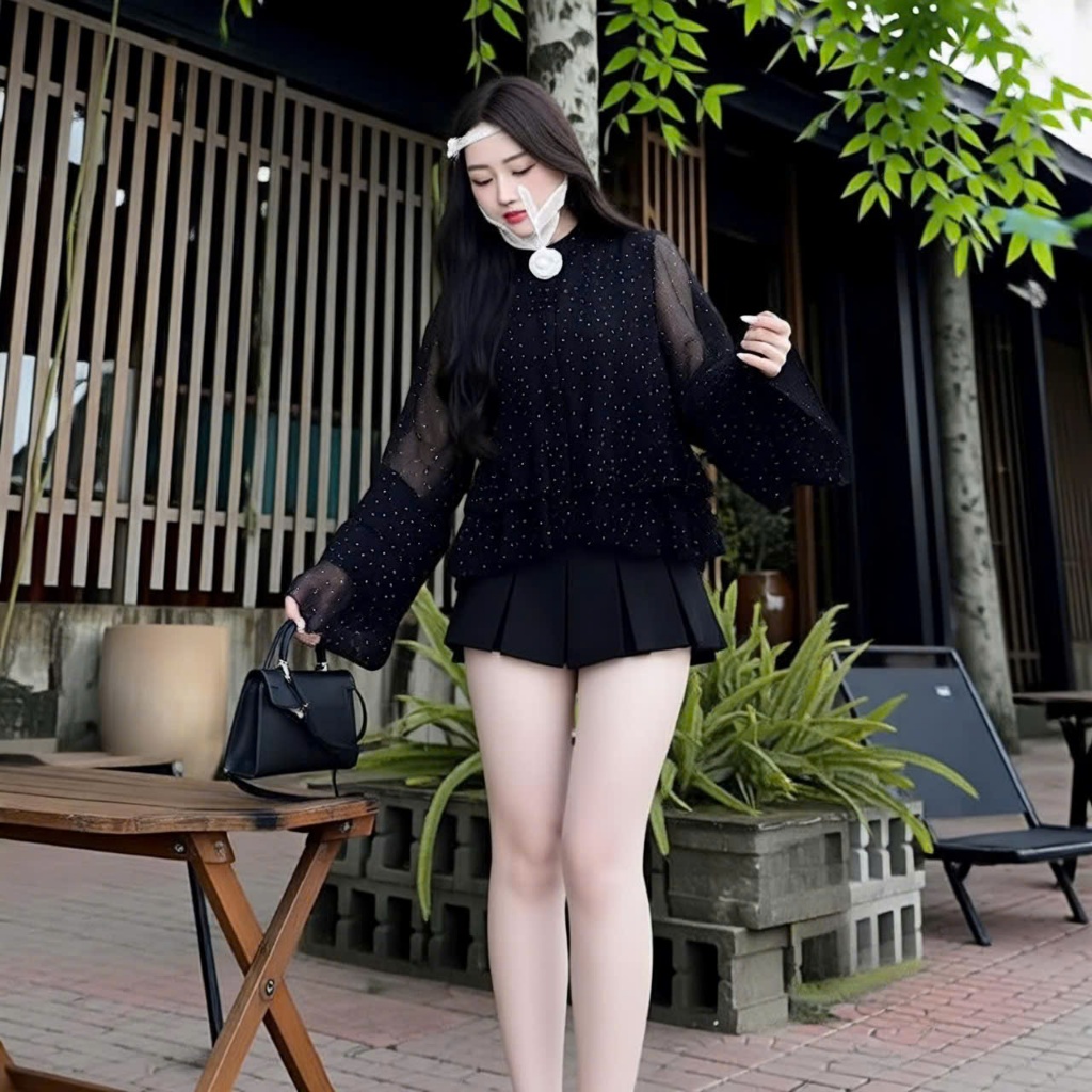 Áo Voan Chấm Bi Tay Bèo Form Rộng, Nàng Thơ Dịu Dàng, Mặc Mát Mùa Hè