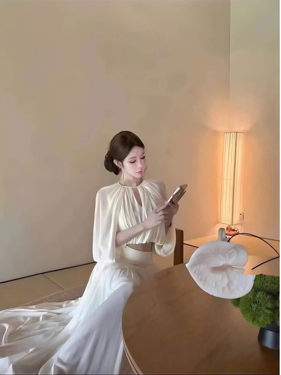 Set bộ tiểu thư sang chảnh, áo tay lửng khoét cổ phối chân váy đi tiệc đi biển
