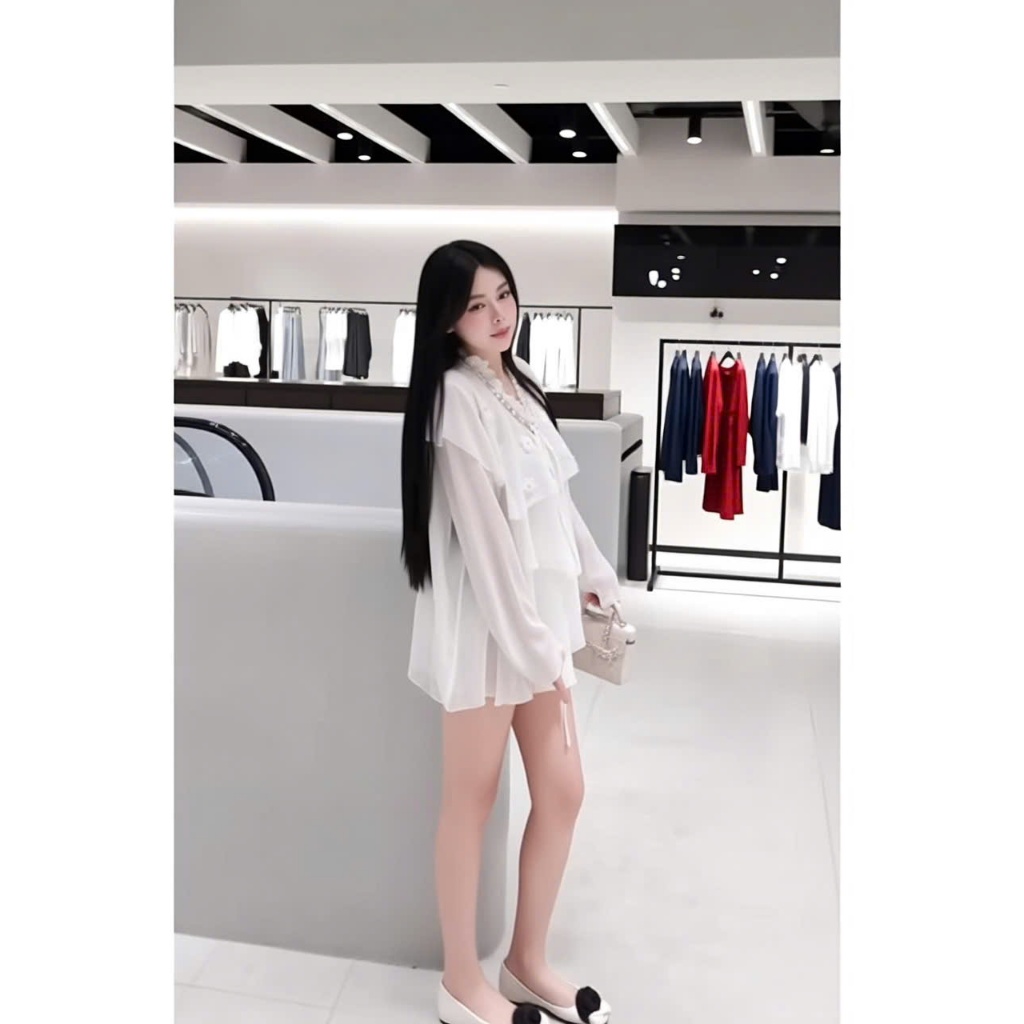 Áo kiểu voan trắng tay loe, áo babydoll nữ tay dài nhẹ nhàng tiểu thư phong cách Hàn Hum Fashion