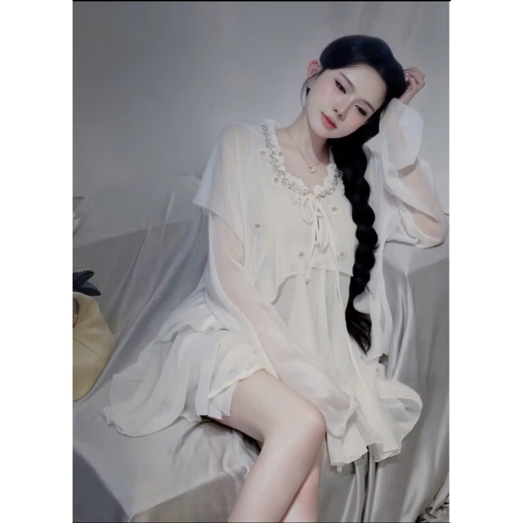 Áo kiểu voan trắng tay loe, áo babydoll nữ tay dài nhẹ nhàng tiểu thư phong cách Hàn Hum Fashion