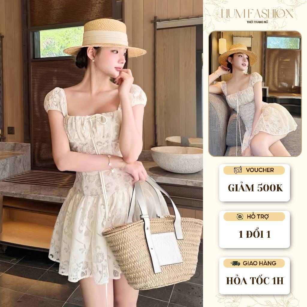 Váy babydoll tay bồng ren, váy nữ tiểu thư nhẹ nhàng phong cách Hàn Hum Fashion