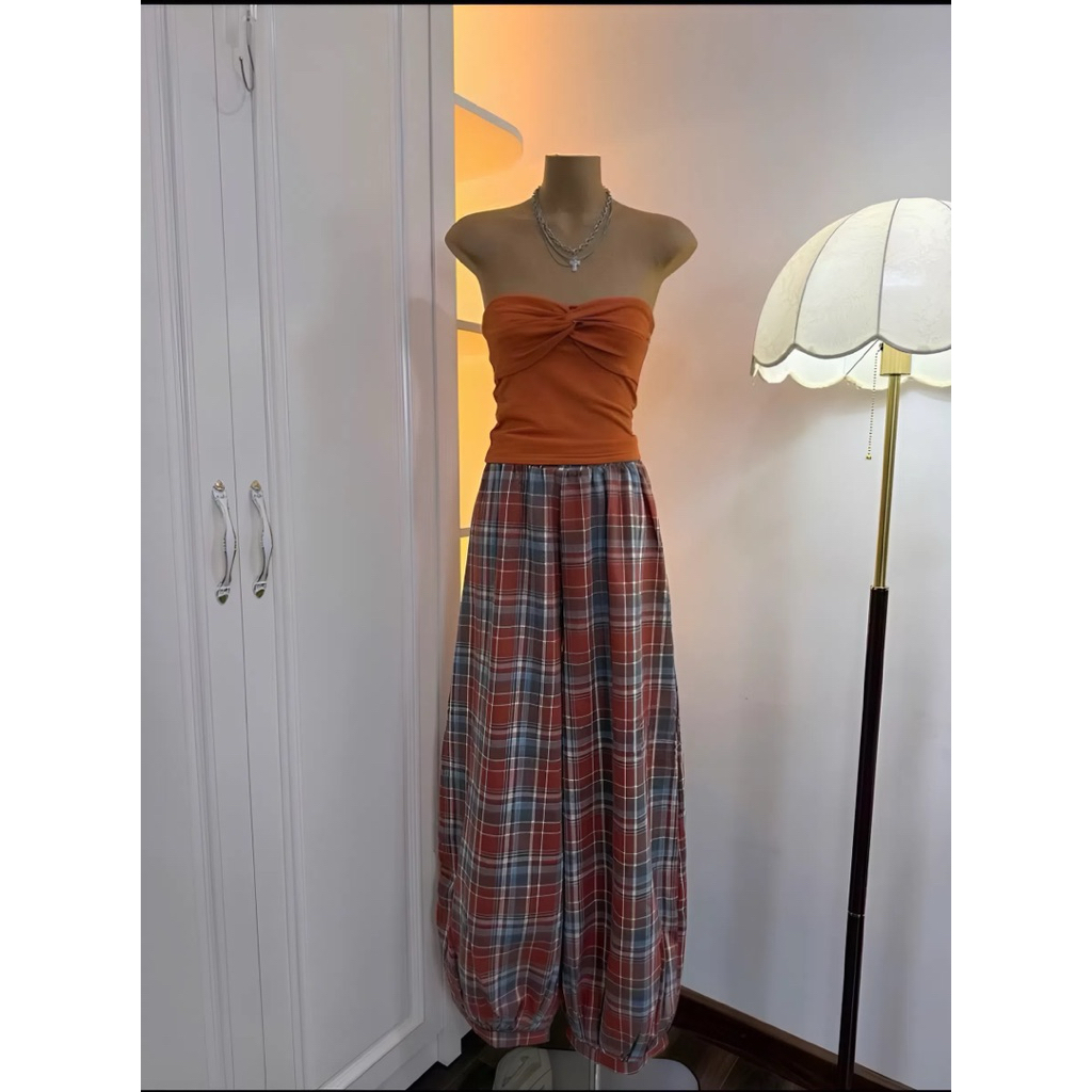 Set áo ống quây quần suông caro, set bộ ống quây quần suông ống rộng đi chơi dạo phố cá tính Hum Fashion