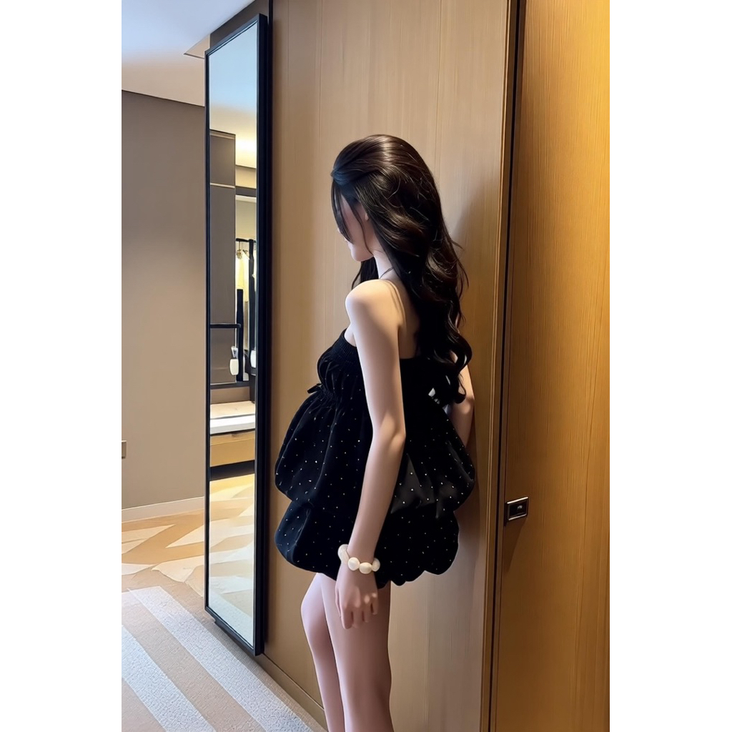 Set váy bí ống quây chấm bi, set bộ áo quây váy bí xoè tầng tiểu thư Hum Fashion