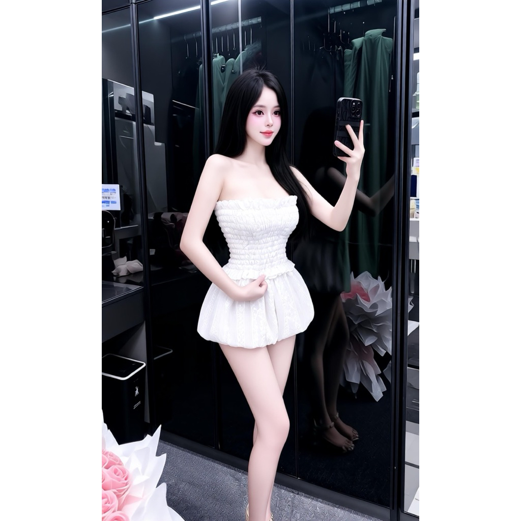 Set váy bí quây ren hoa, set bộ áo quây váy bí bồng tiểu thư sang chảnh Hum Fashion