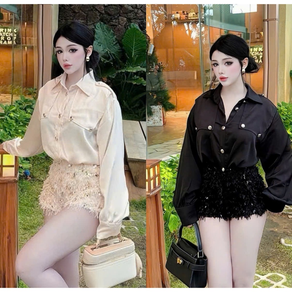 Set áo sơ mi kèm quần đùi, set bộ sơ mi peplum ngắn tay kèm quần short ống rộng Hum Fashion
