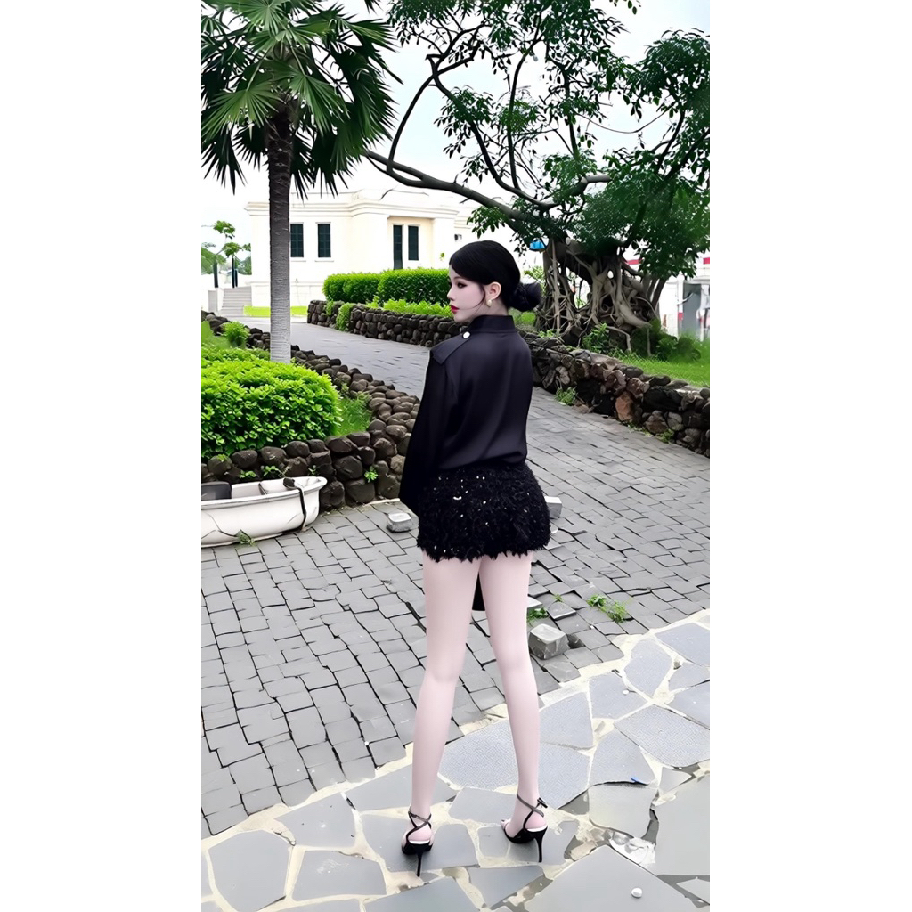 Set áo sơ mi kèm quần đùi, set bộ sơ mi peplum ngắn tay kèm quần short ống rộng Hum Fashion