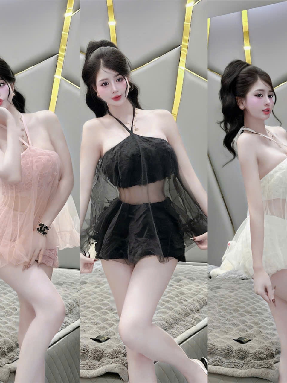 Sét đồ nữ hotrend áo yếm ren hoa hồng phối lưới mix quần short thời trang hiện đại