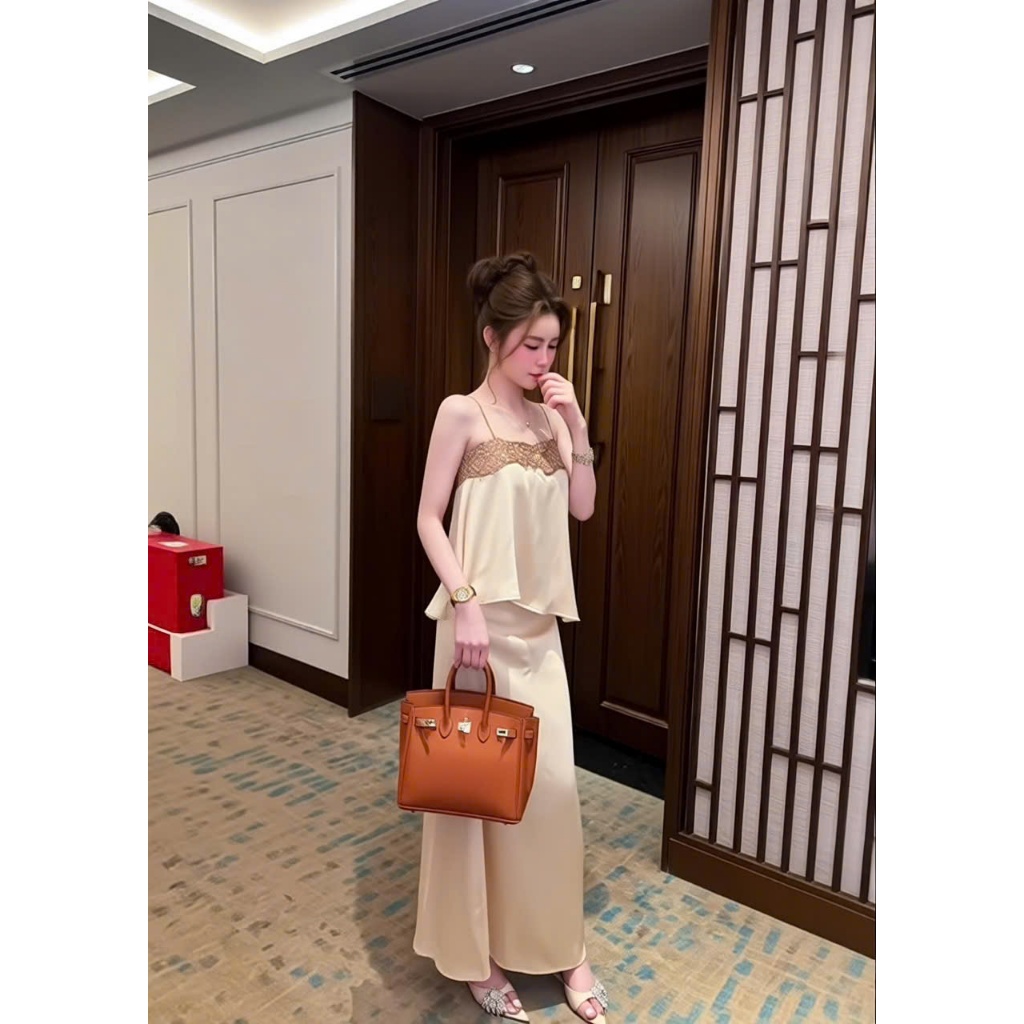 Set váy lụa 2 dây phối ren ngực sang chảnh đi tiệc đi chơi, áo lụa cao cấp phối váy đuôi cá xinh xắn