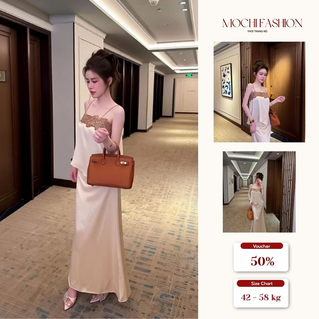 Set váy lụa 2 dây phối ren ngực sang chảnh đi tiệc đi chơi, áo lụa cao cấp phối váy đuôi cá xinh xắn
