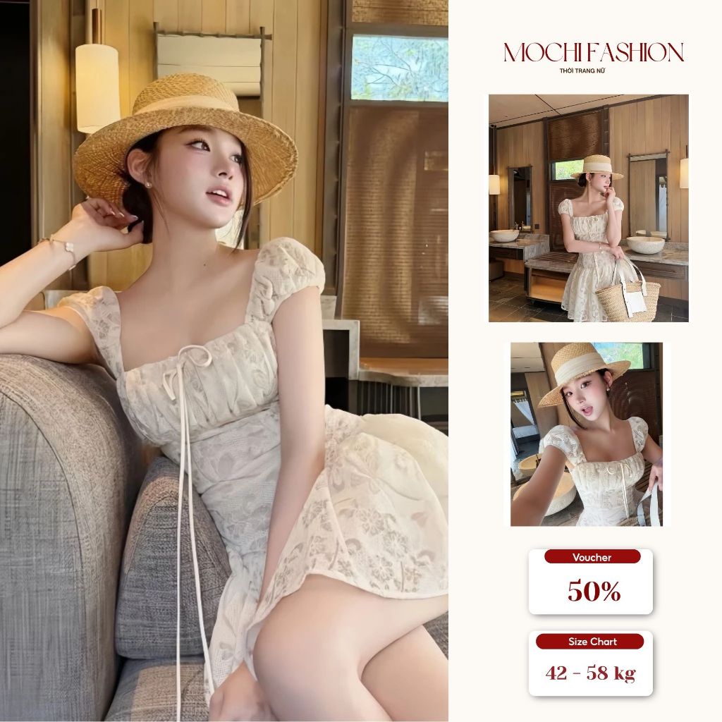 Váy ren hoa chiết eo bồng xoè, váy nữ tiểu thư nhẹ nhàng phong cách Hàn quốc kèm quần bảo hộ