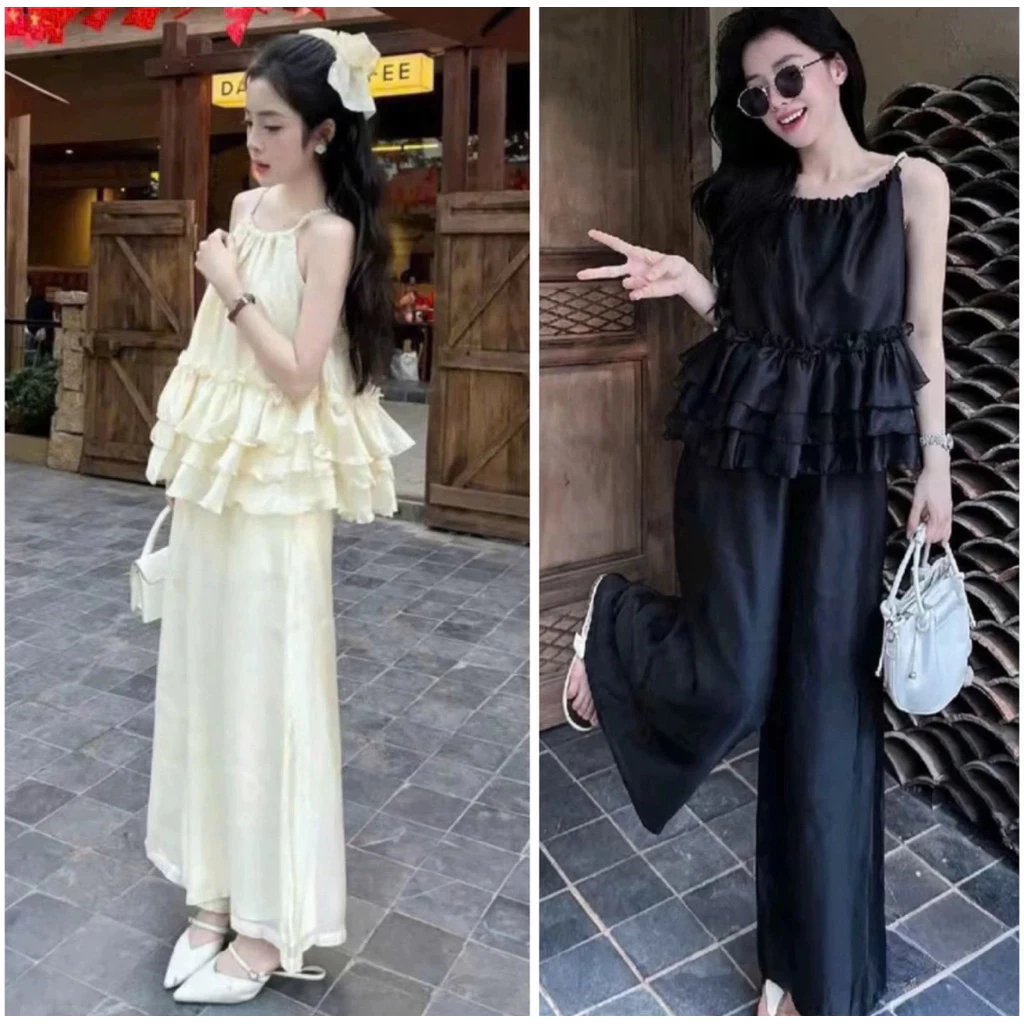 Set áo bèo tầng cổ phối đá sang chảnh, bộ nữ đi tiệc xinh xắn phong cách tiểu thư