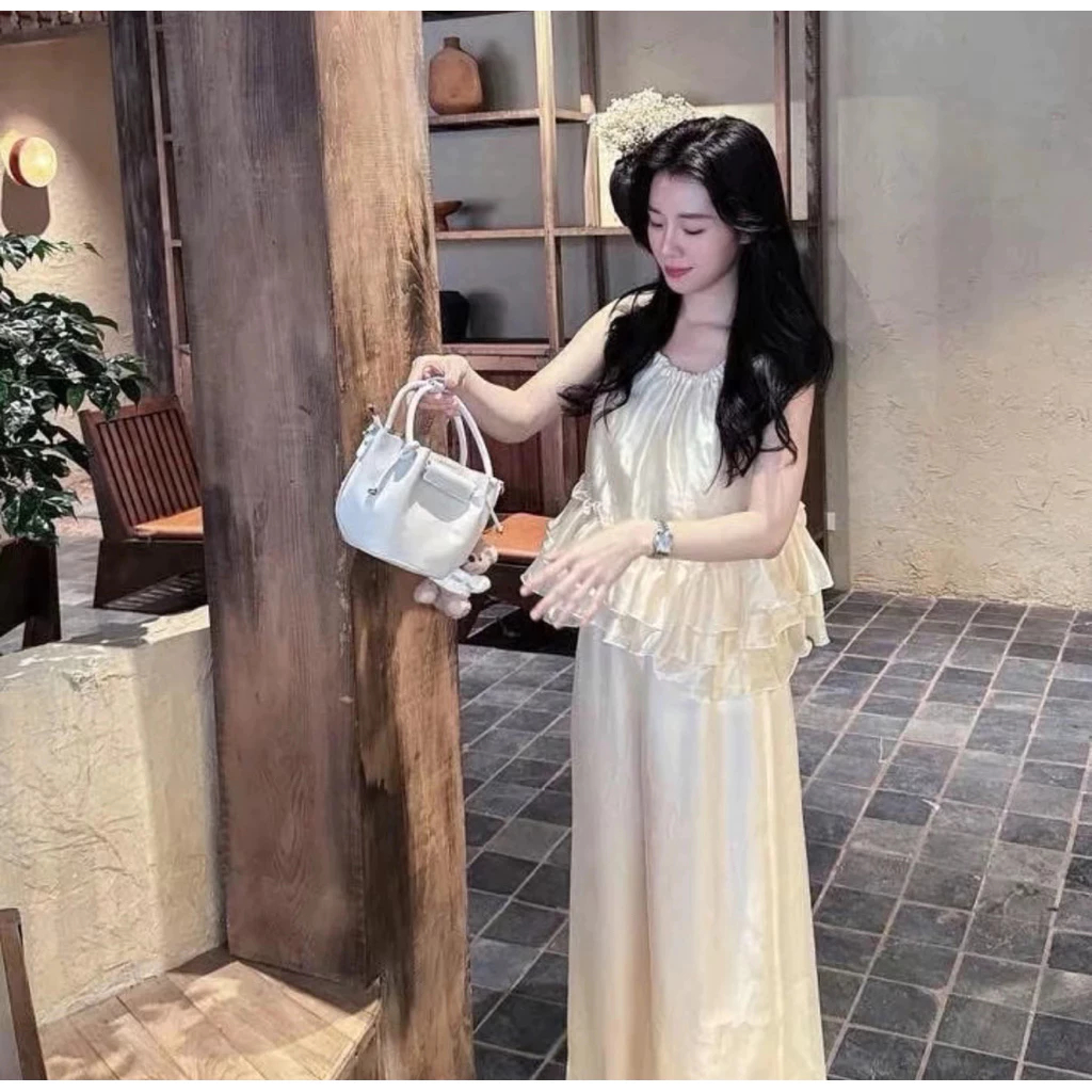 Set áo bèo tầng cổ phối đá sang chảnh, bộ nữ đi tiệc xinh xắn phong cách tiểu thư