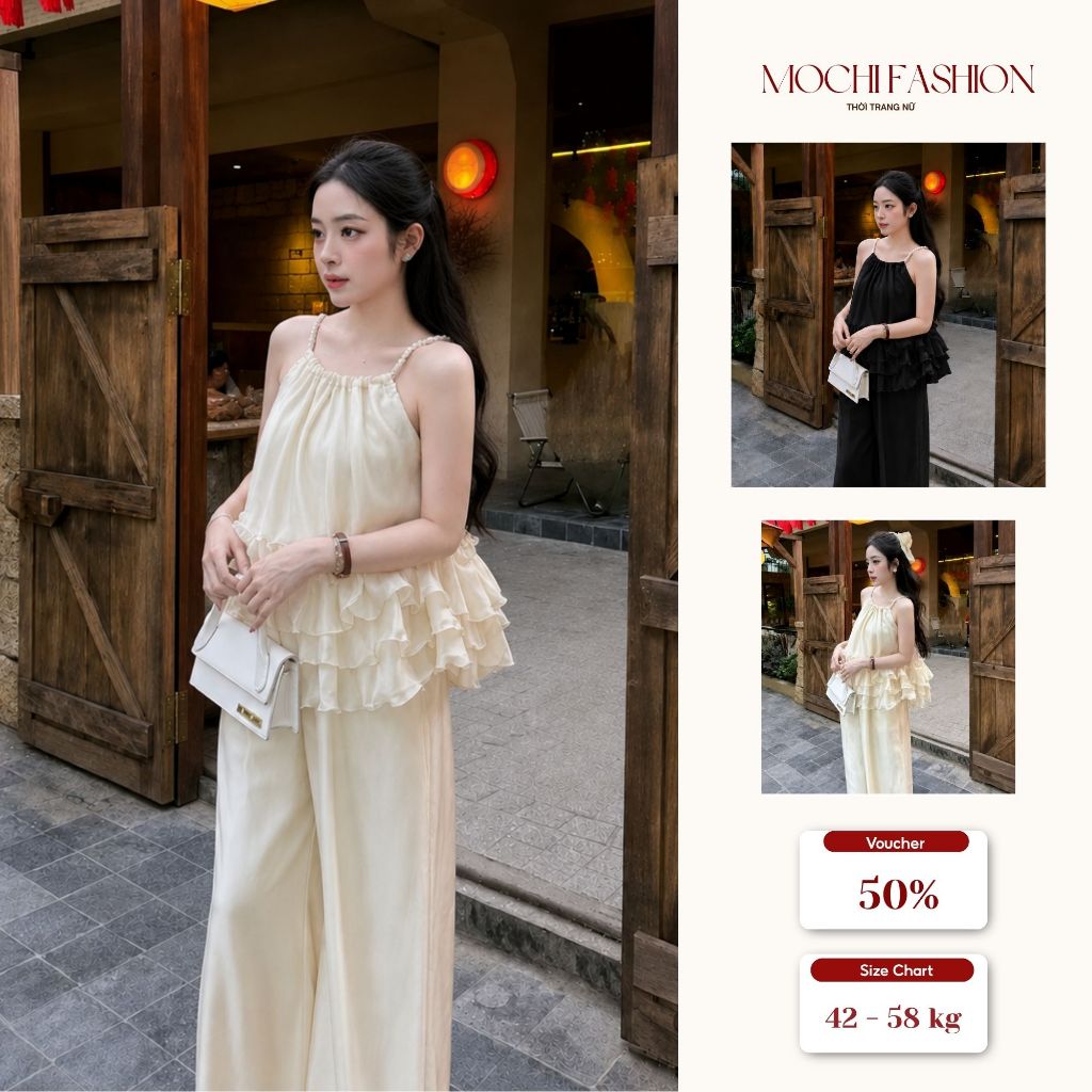 Set áo bèo tầng cổ phối đá sang chảnh, bộ nữ đi tiệc xinh xắn phong cách tiểu thư