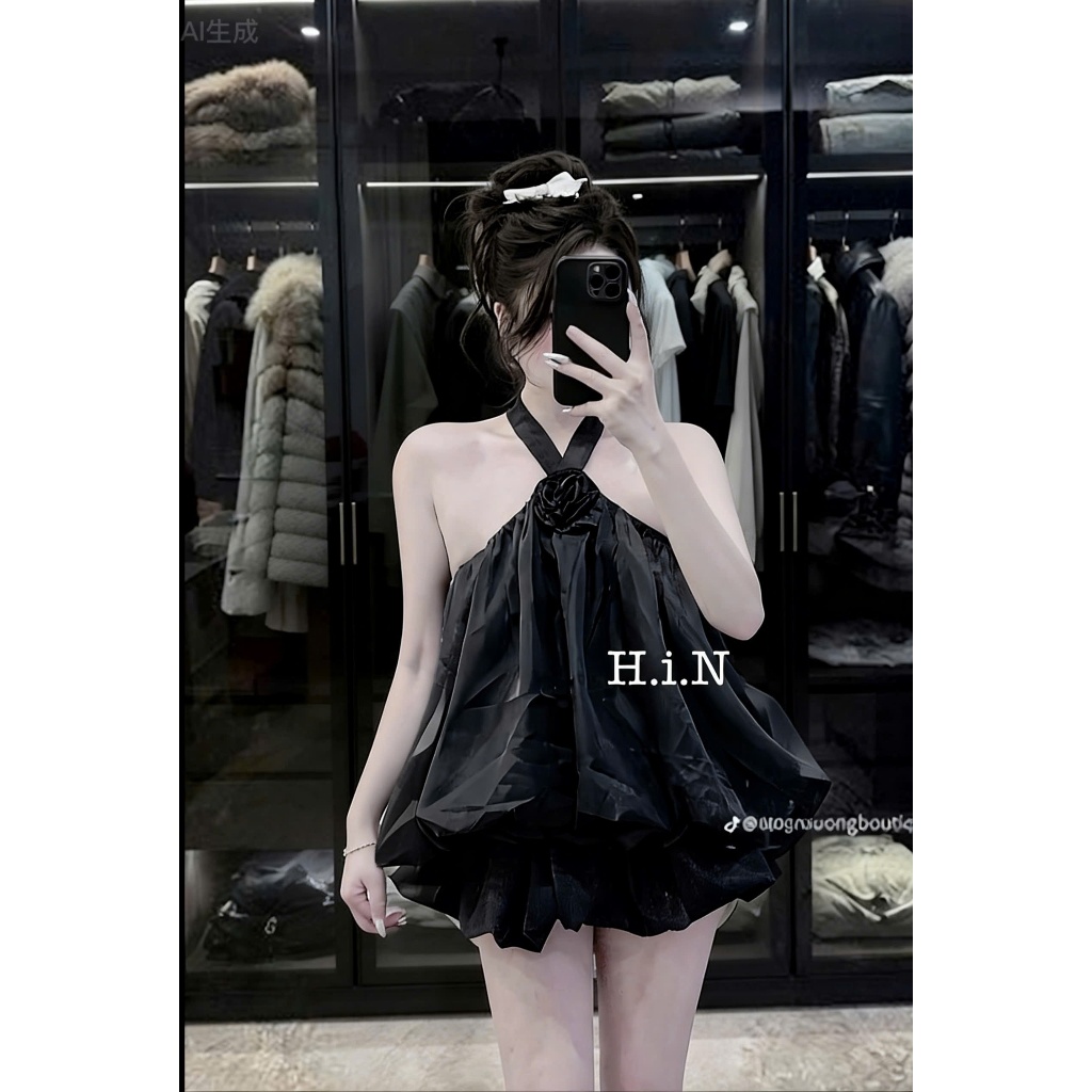 Set yếm bí ngô đính hoa hồng, set bộ cổ yếm dáng váy bí bồng bềnh tiểu thư sang chảnh Hum Fashion