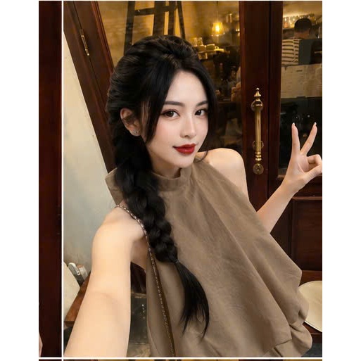 Set áo yếm buộc nơ kèm chân váy bí, set bộ áo cổ yếm hở lưng kèm chân váy ngắn dáng bí tiểu thư Hum Fashion