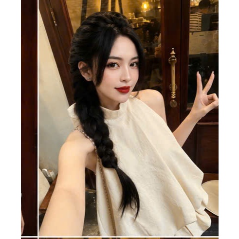Set áo yếm buộc nơ kèm chân váy bí, set bộ áo cổ yếm hở lưng kèm chân váy ngắn dáng bí tiểu thư Hum Fashion