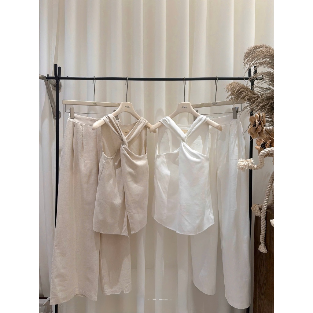 Set áo xoắn ngực kèm quần dài, set bộ áo cộc tay xoắn ngực cạp cao ống suông Hum Fashion