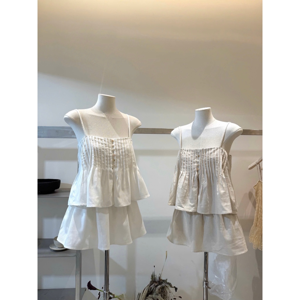 Set áo 2 dây kèm chân váy, set bộ áo hai dây nhún bèo kèm chân váy mùa hè đơn giản dễ phối Hum Fashion