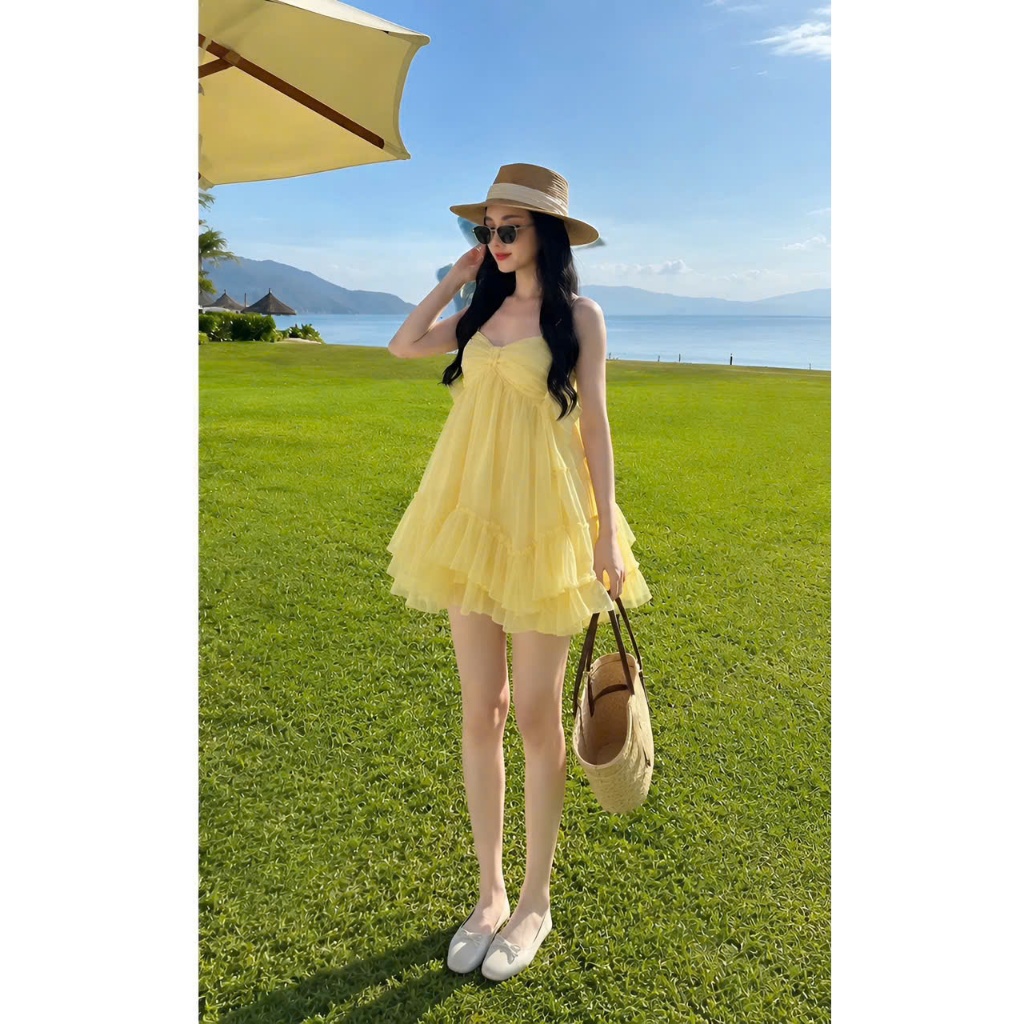 Váy nữ bồng xoè đi biển đi chơi mùa hè siêu xinh, váy công chúa sang chảnh tiểu thư