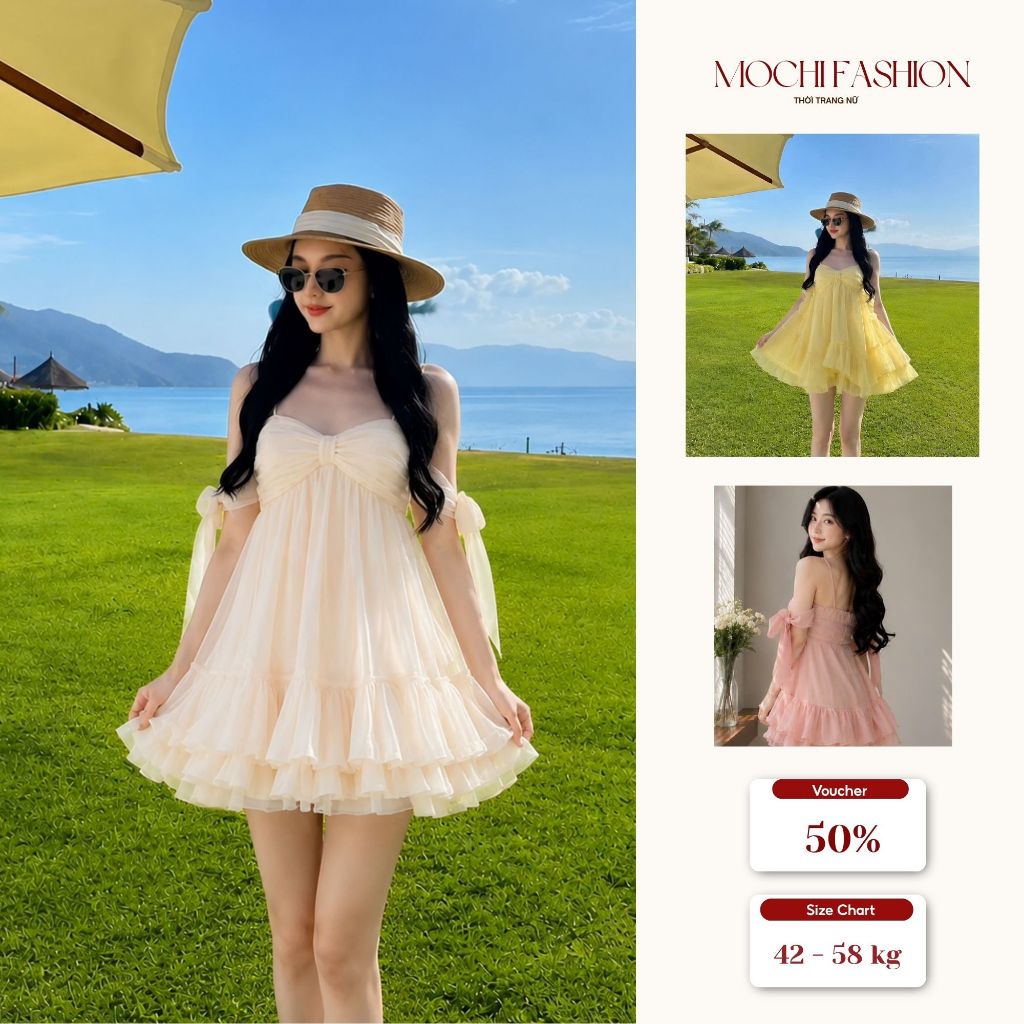 Váy nữ bồng xoè đi biển đi chơi mùa hè siêu xinh, váy công chúa sang chảnh tiểu thư