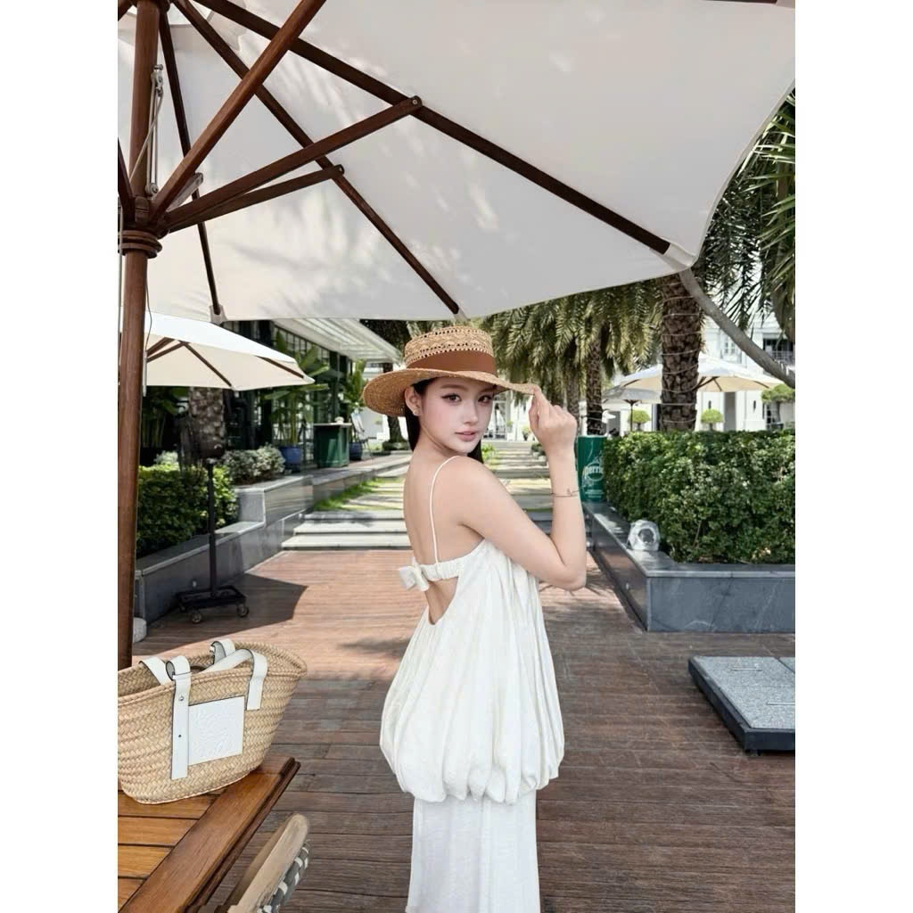 Set bộ nữ áo 2 dâi phối quần suông dài chất Linen cao cấp, bộ nữ mùa hè nàng thơ xinh xắn